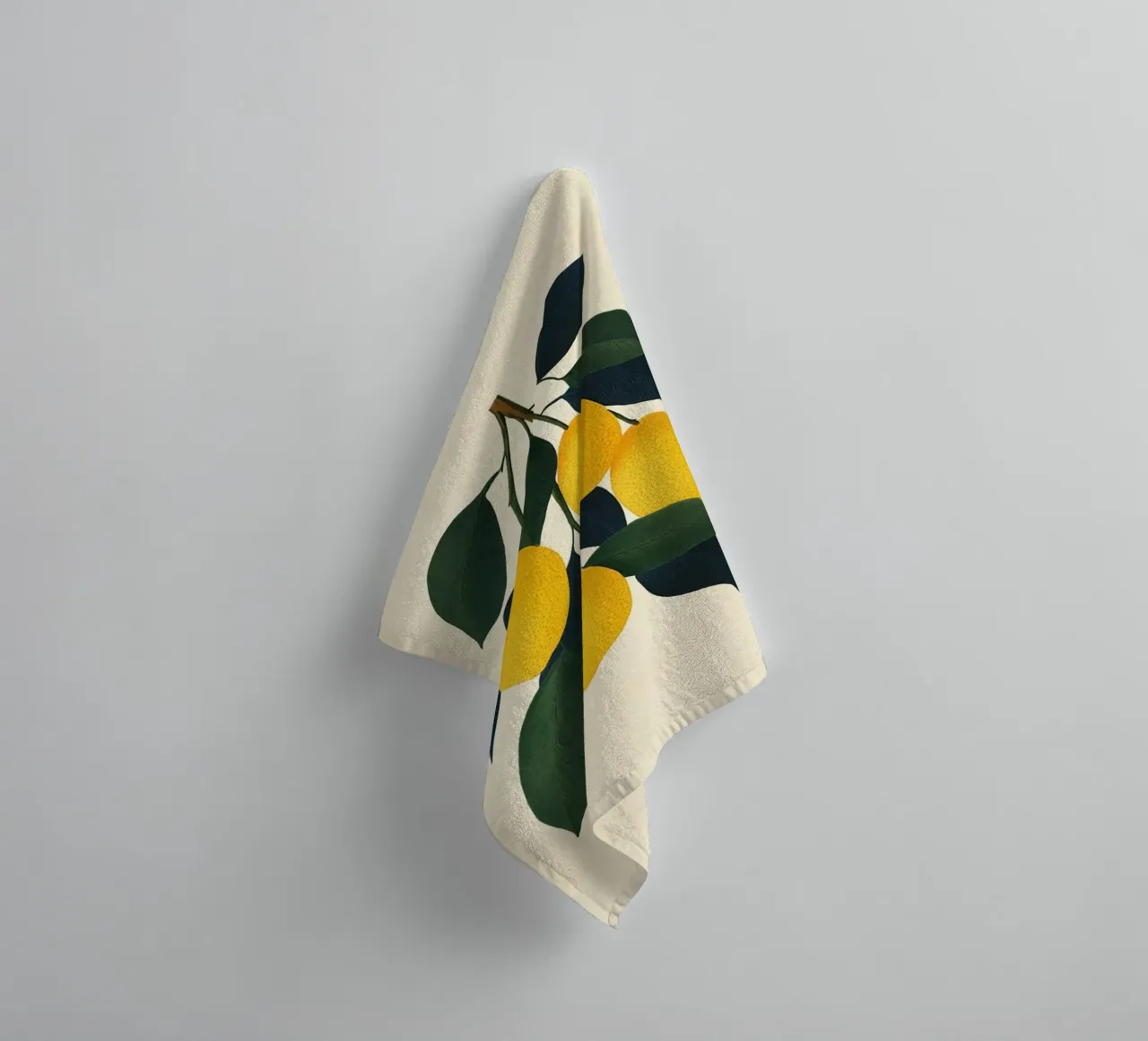 Lemons on a twig towel by Curious Canvas