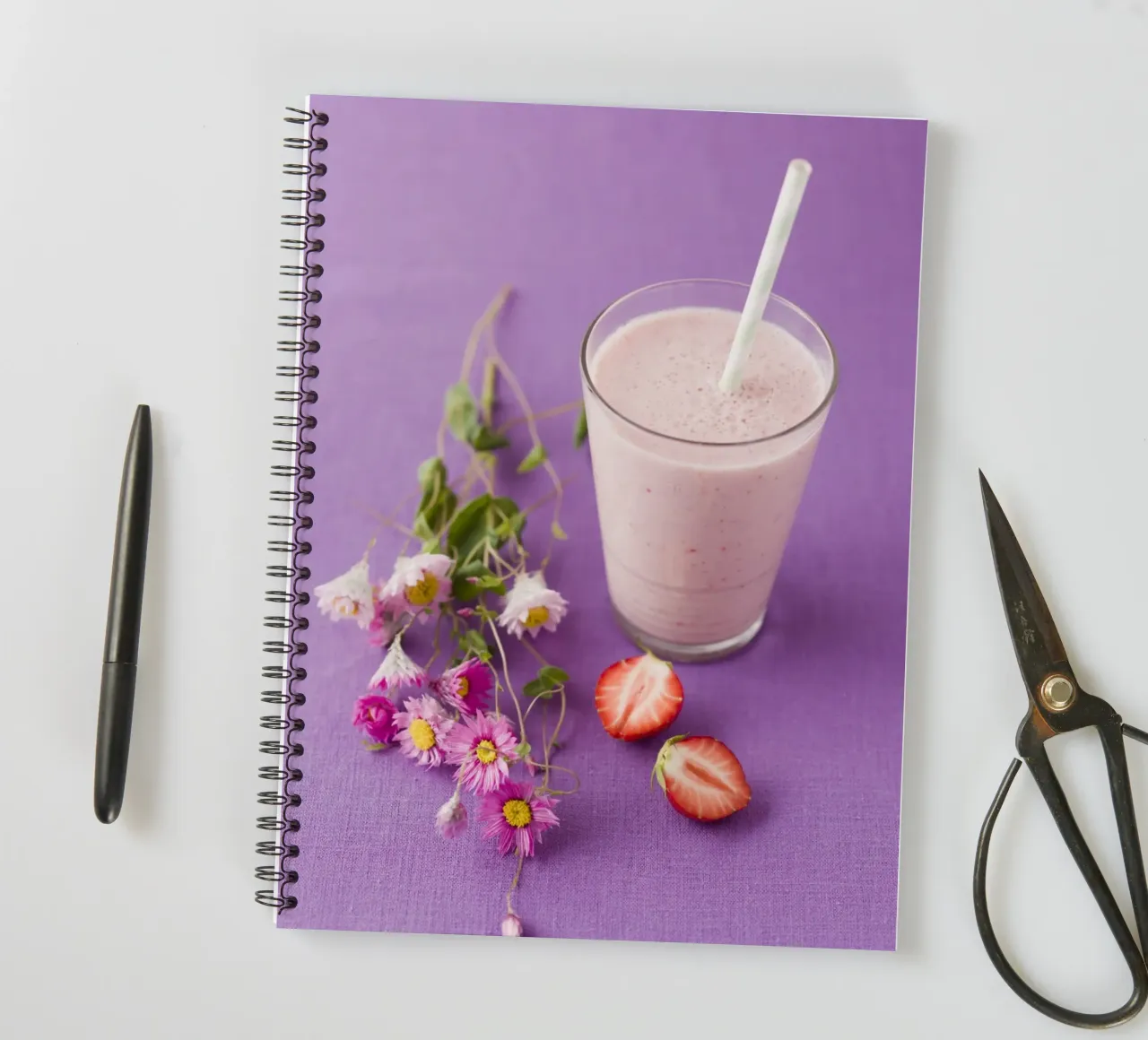 Strawberry Milkshake with Flowers spiral notebook by foodphotolove
