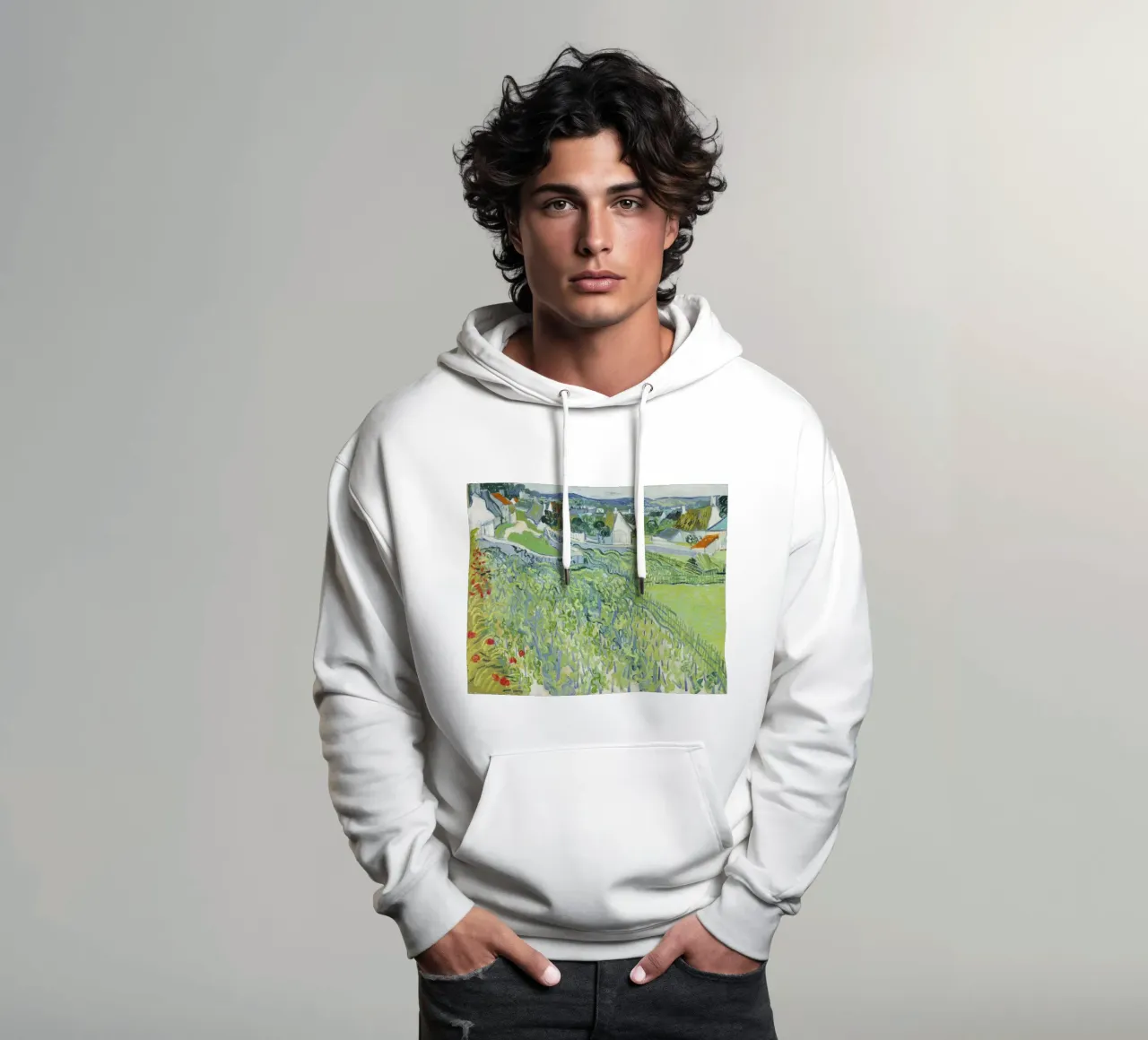 Vigneti ad Auvers di Vincent van Gogh (1890) felpa con cappuccio da Van Gogh Prints