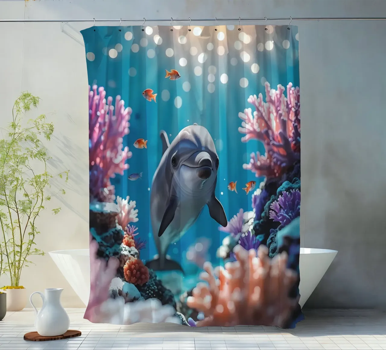 Delfín mular | Alegría entre las olas (1) cortina de baño de Trinkets NL Design Studio