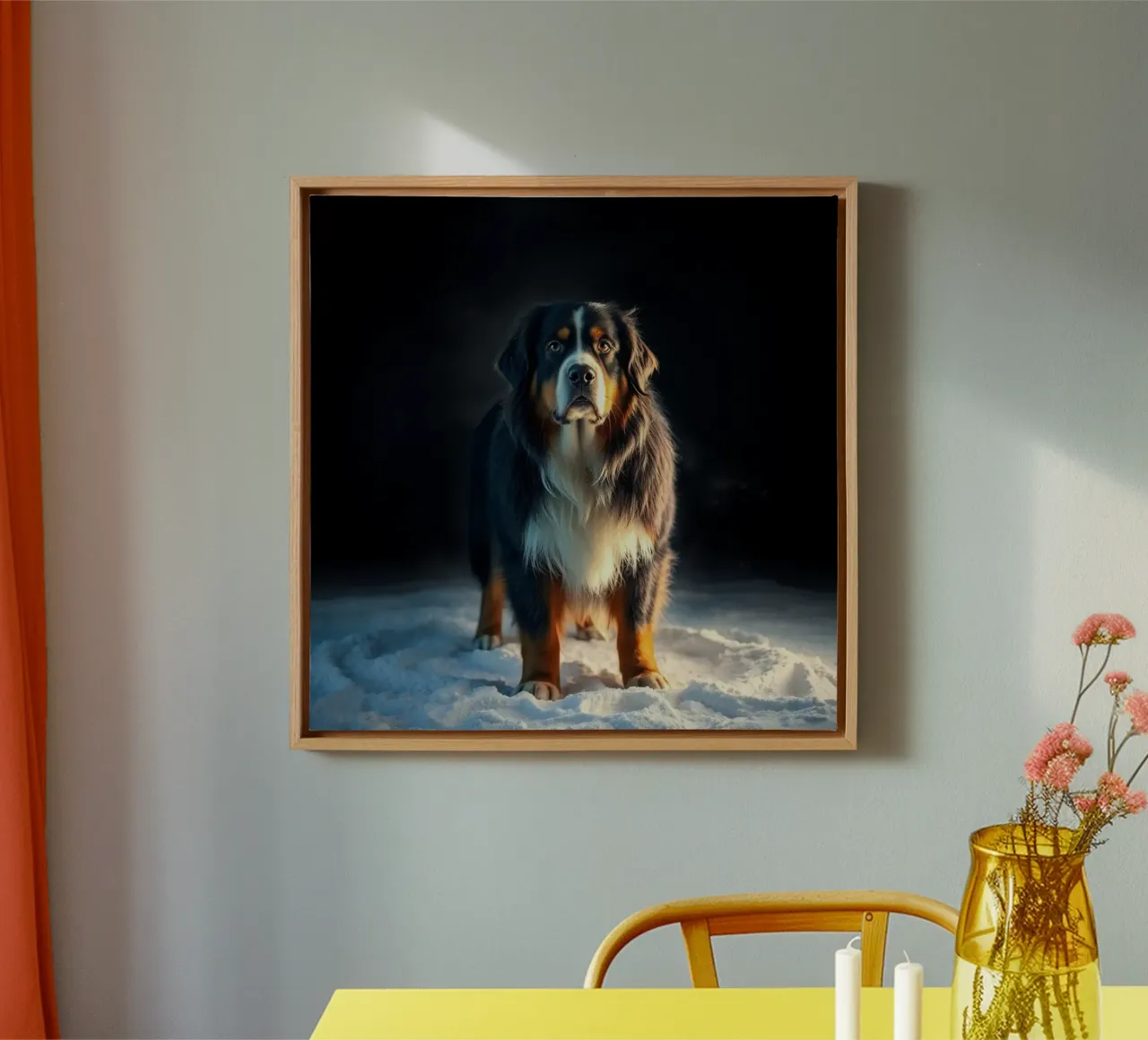 The colorful Bernese Mountain Dog #156 canvas with Floater frame by Yumis.Beargang.and.Me