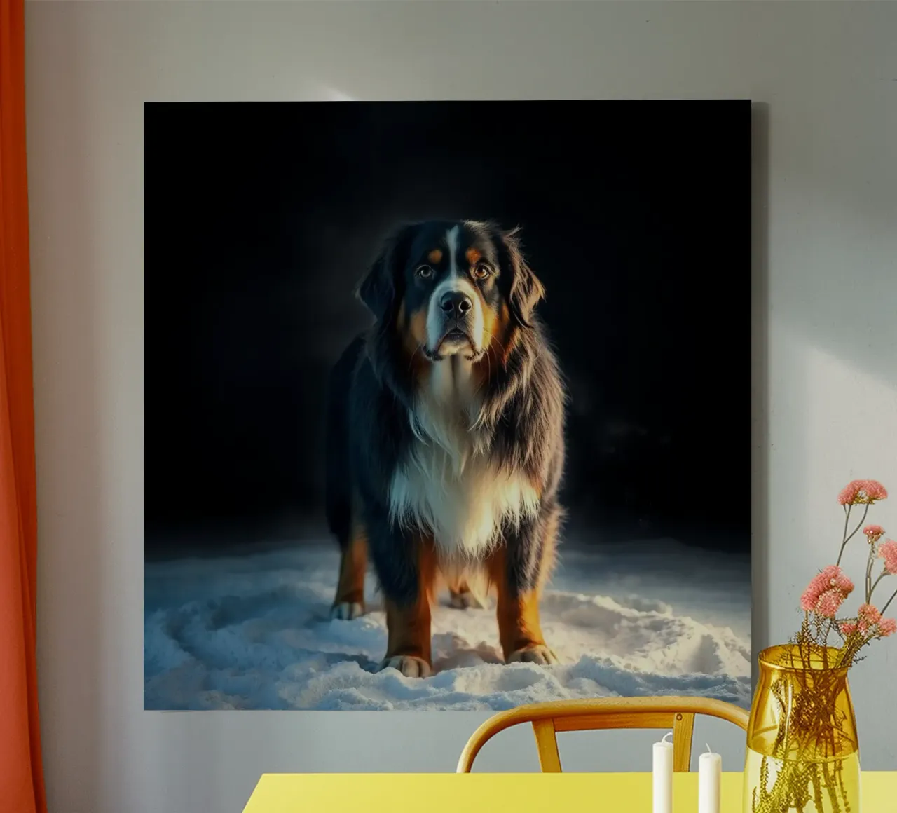 The colorful Bernese Mountain Dog #156 canvas with Floater frame by Yumis.Beargang.and.Me