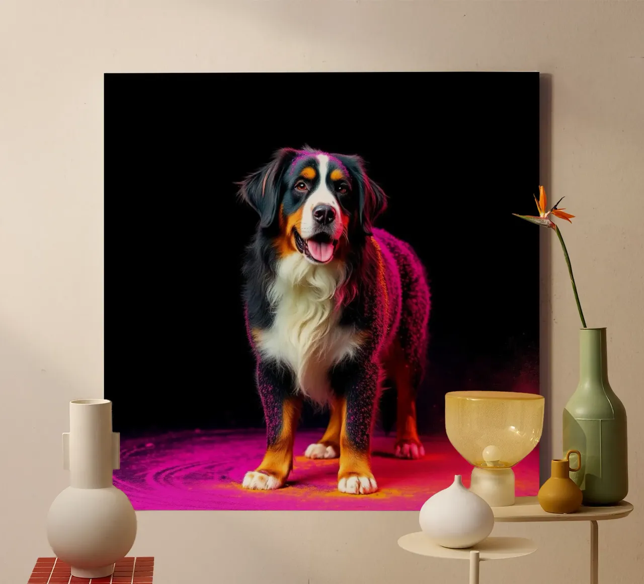 The colorful Bernese Mountain Dog #157 canvas with Floater frame by Yumis.Beargang.and.Me