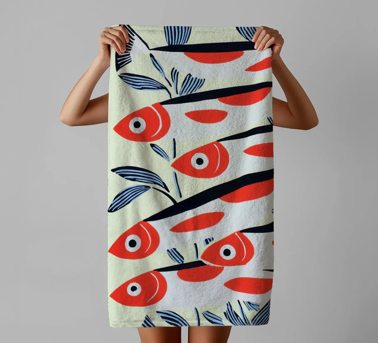 Motif poisson rouge | Design scandinave serviette de bain de Autofocus