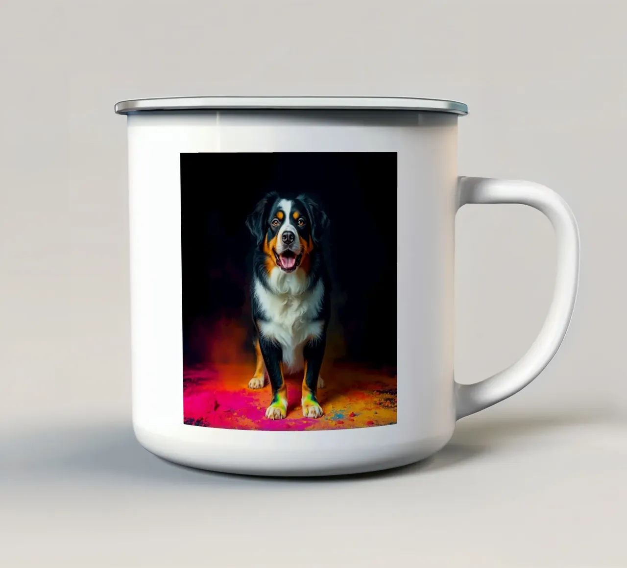 The colorful Bernese Mountain Dog #159 enamel mug by Yumis.Beargang.and.Me