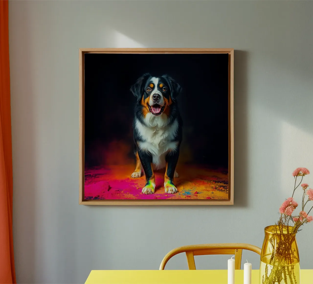 The colorful Bernese Mountain Dog #159 canvas with Floater frame by Yumis.Beargang.and.Me