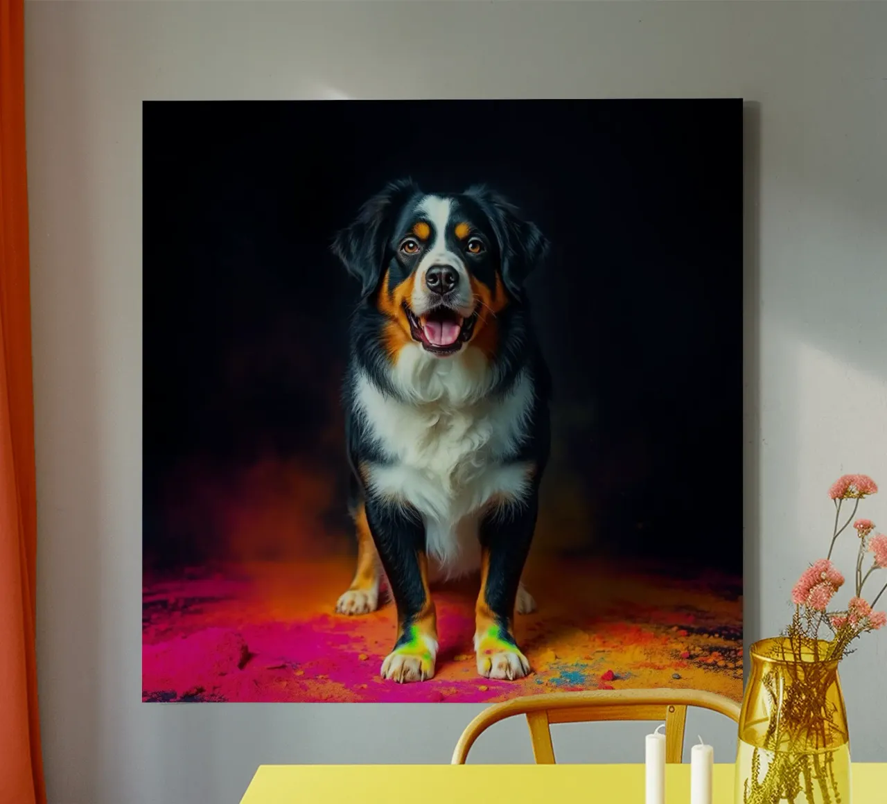 The colorful Bernese Mountain Dog #159 canvas with Floater frame by Yumis.Beargang.and.Me