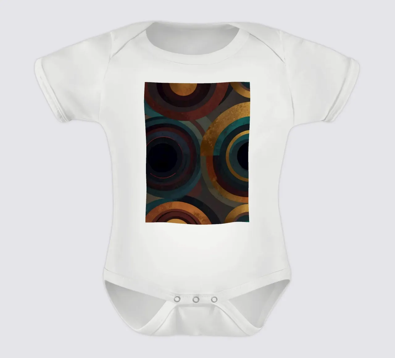 I cerchi geometrici con motivi vivaci creano un'immagine di grande effetto. body neonato maniche corte da DesignDoodle