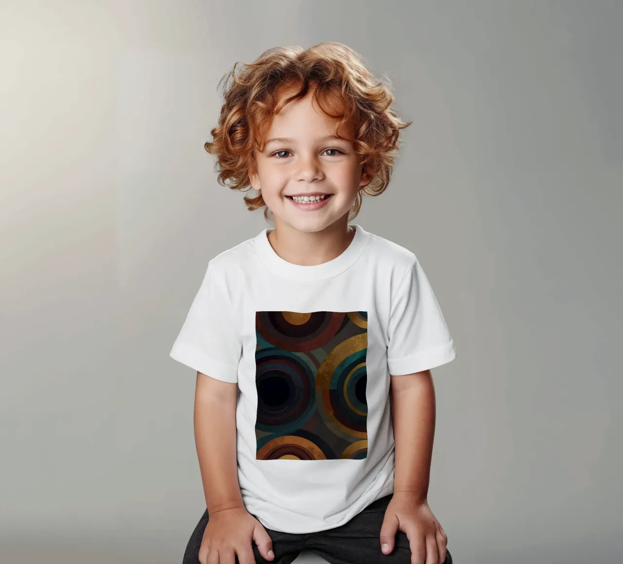geometric circles in vibrant patterns create a striking visu kids t-shirt by DesignDoodle