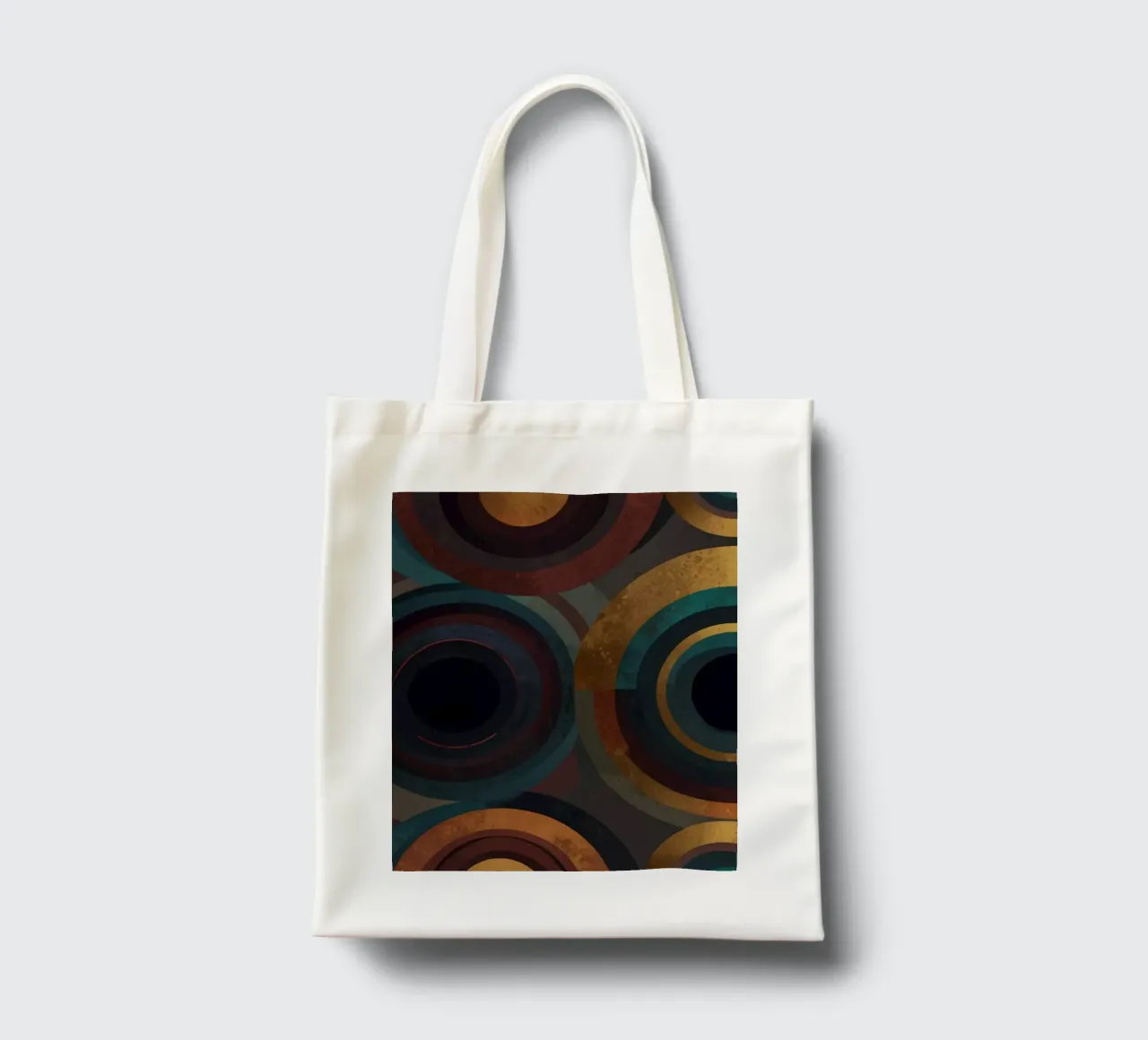 geometric circles in vibrant patterns create a striking visu tote bag by DesignDoodle