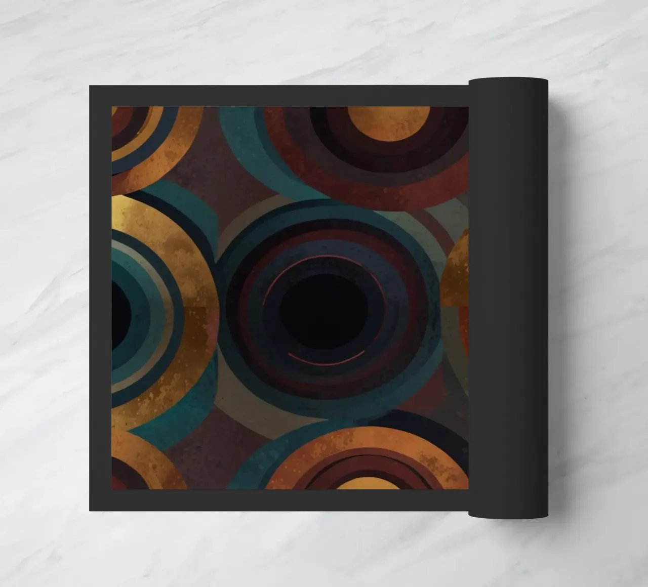 geometric circles in vibrant patterns create a striking visu doormat by DesignDoodle