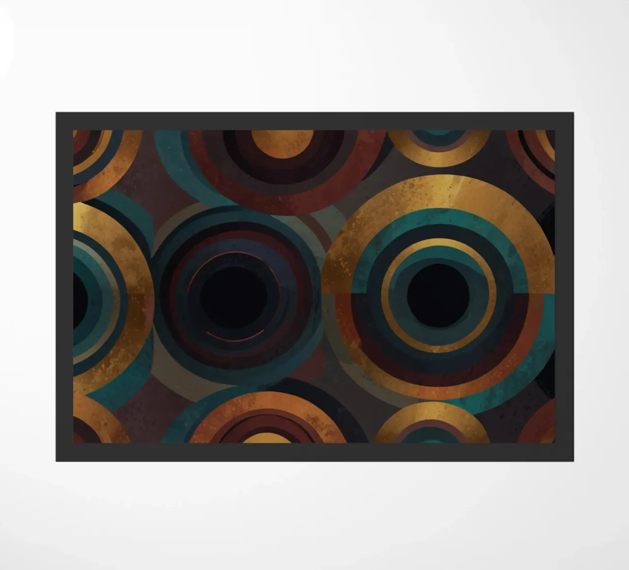 geometric circles in vibrant patterns create a striking visu doormat by DesignDoodle