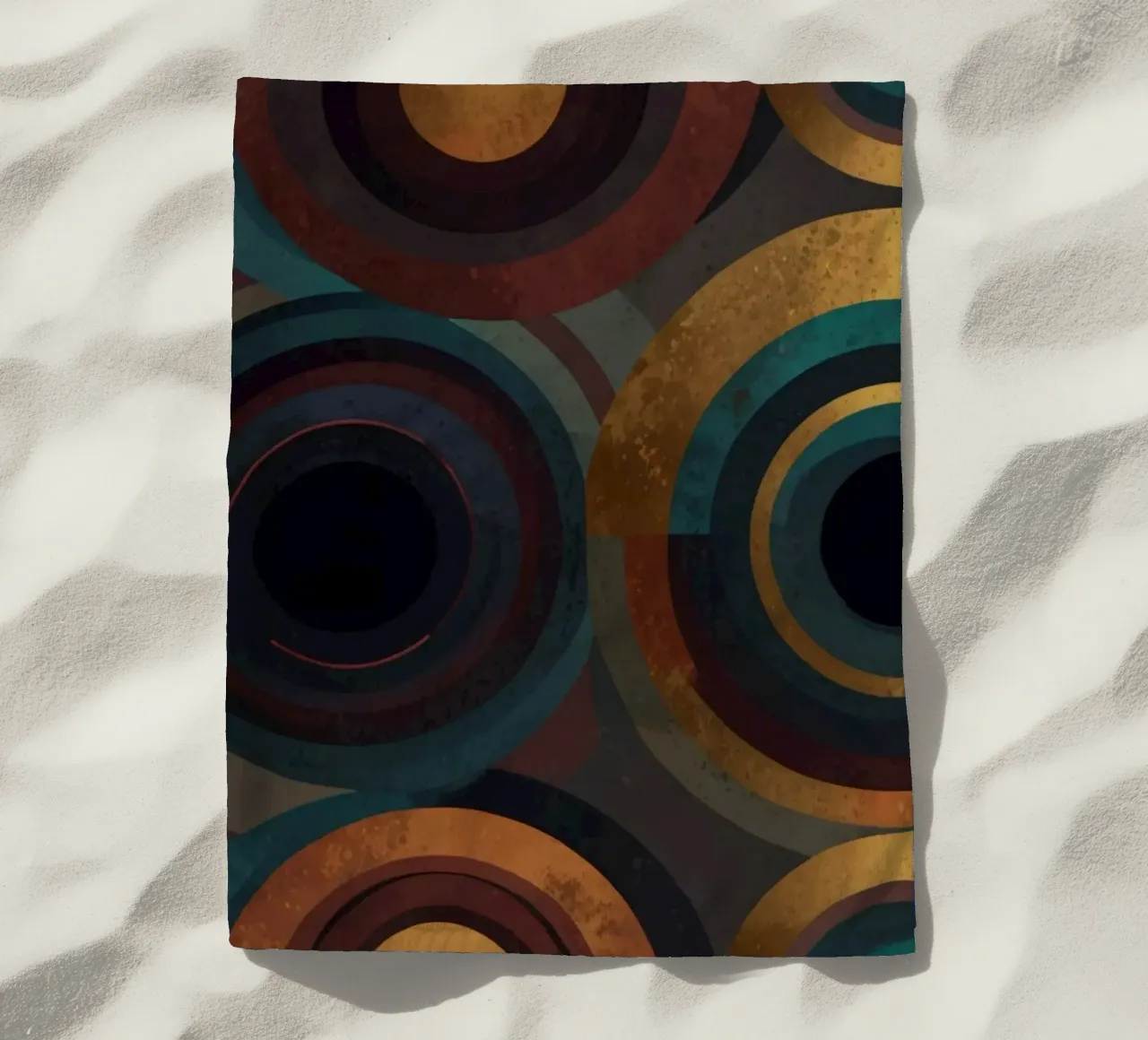 geometric circles in vibrant patterns create a striking visu beach towel by DesignDoodle