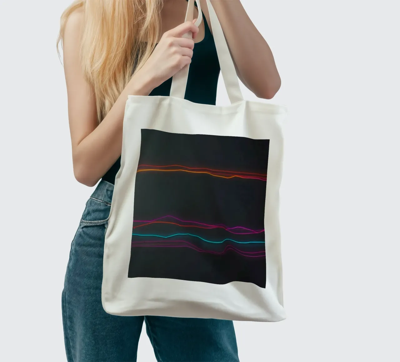 Colorful data visualization with lines representing fluctuat tote bag by DesignDoodle