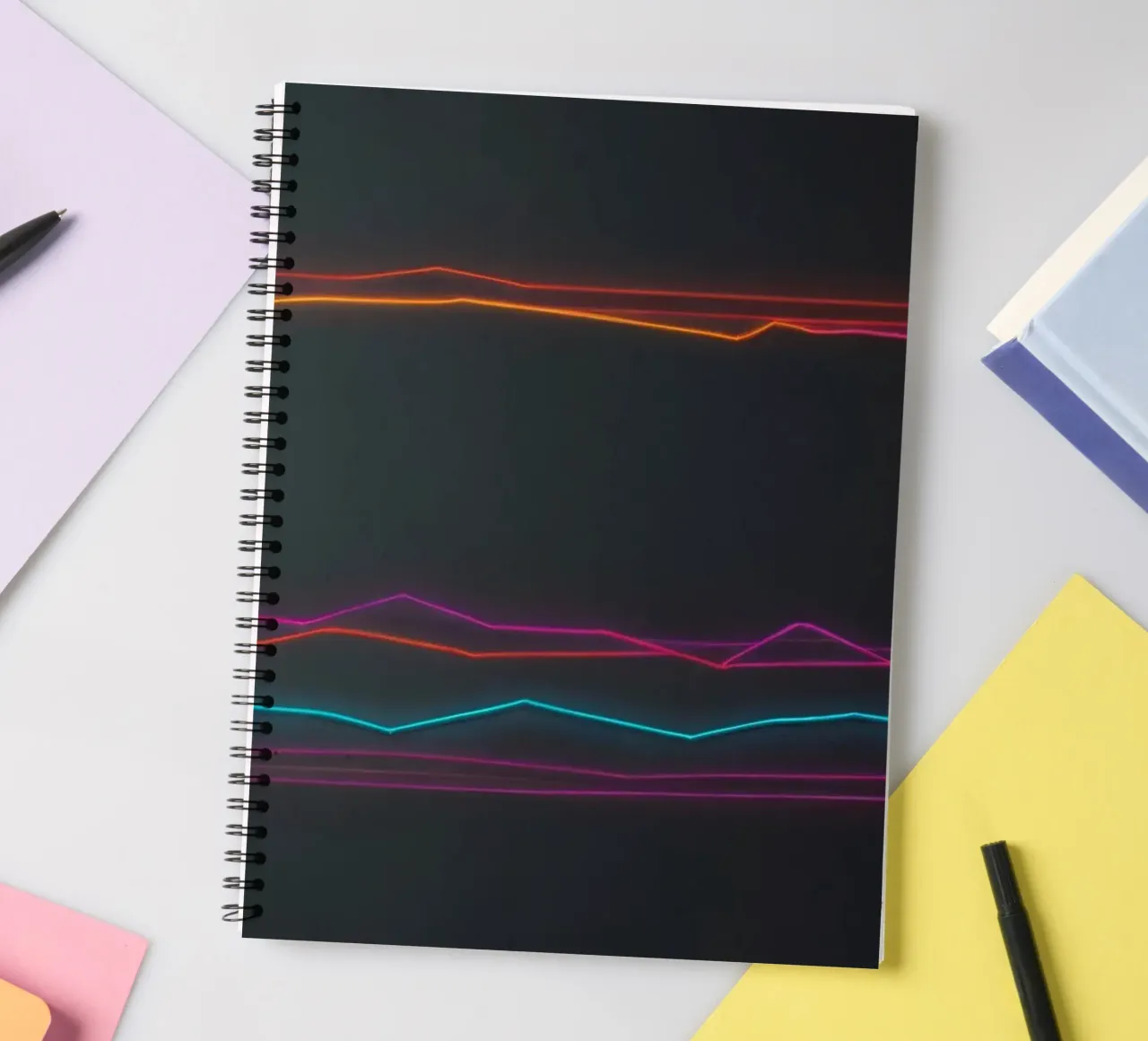 Colorful data visualization with lines representing fluctuat spiral notebook by DesignDoodle