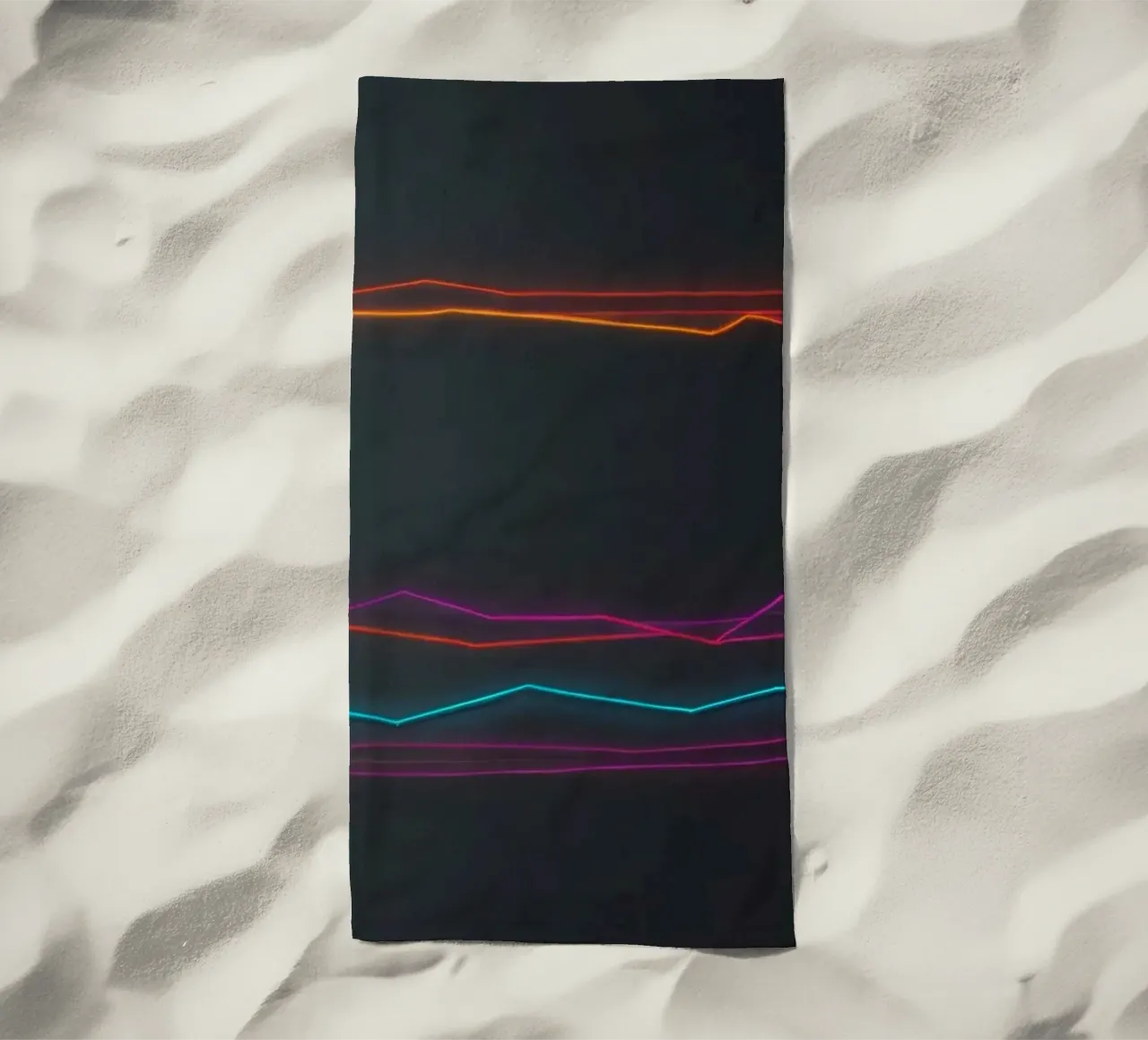 Colorful data visualization with lines representing fluctuat beach towel by DesignDoodle