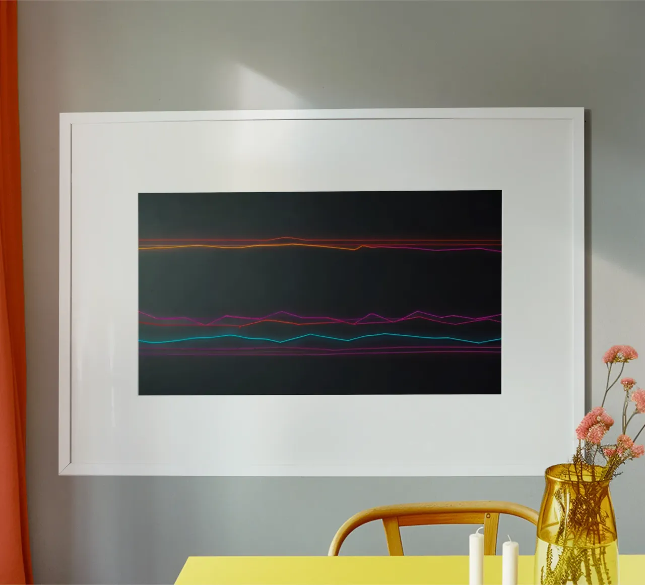 Visualisation de données colorées avec des lignes représentant les fluctuations de l'activité économique. poster de DesignDoodle