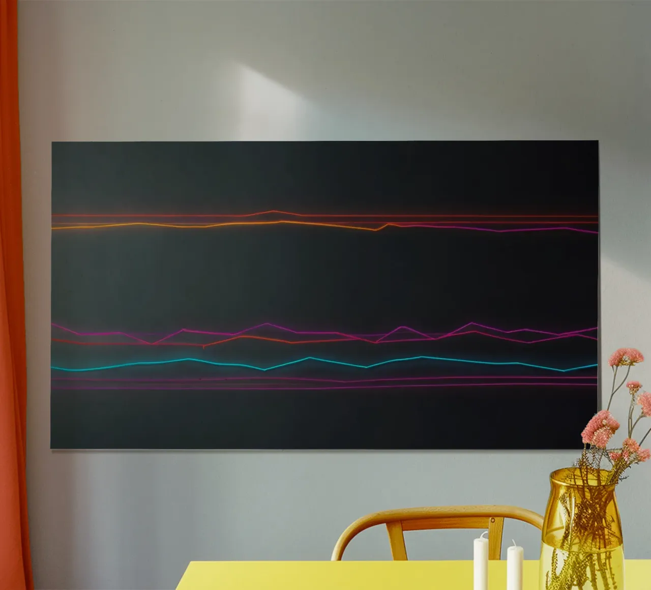 Visualisation de données colorées avec des lignes représentant les fluctuations de l'activité économique. poster de DesignDoodle