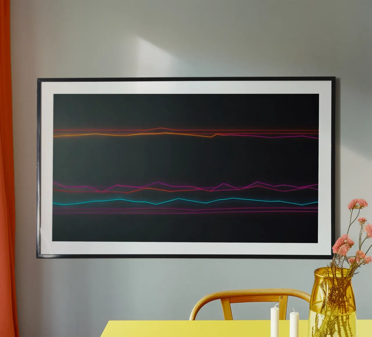 Visualisation de données colorées avec des lignes représentant les fluctuations de l'activité économique. poster de DesignDoodle