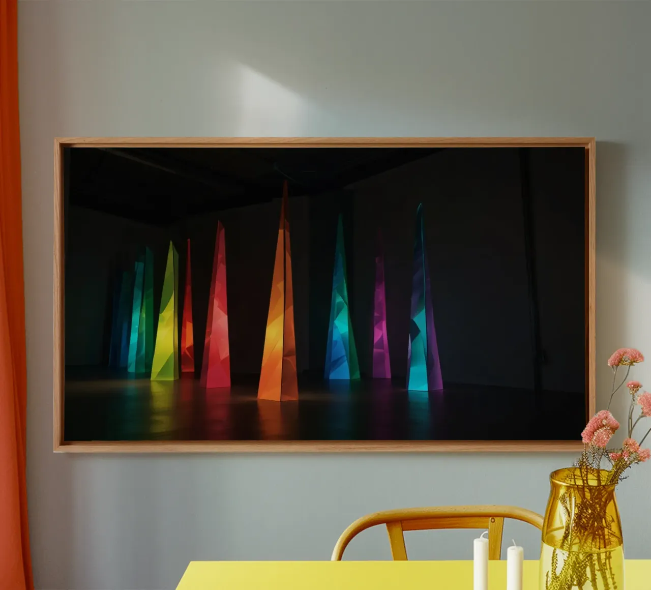 illuminated sculptures in an art gallery canvas with Floater frame by DesignDoodle