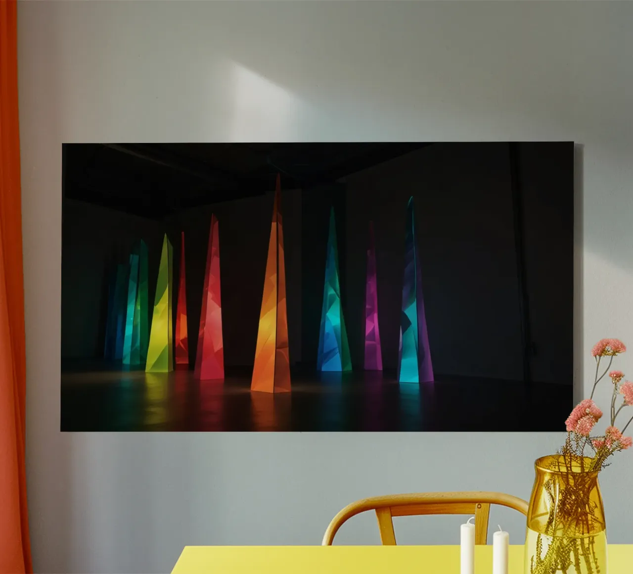 illuminated sculptures in an art gallery canvas with Floater frame by DesignDoodle
