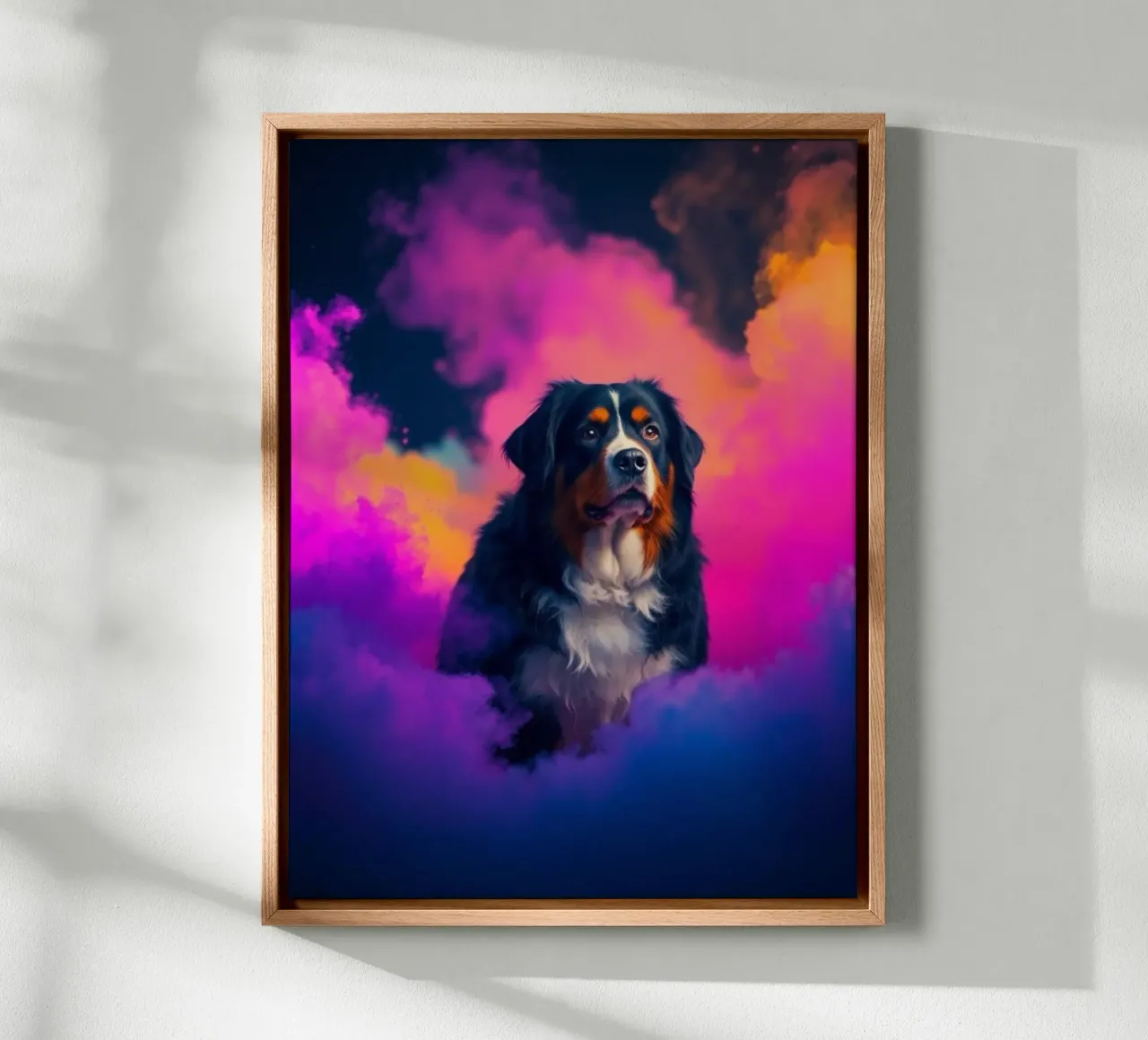 The colorful Bernese Mountain Dog #161 canvas with Floater frame by Yumis.Beargang.and.Me