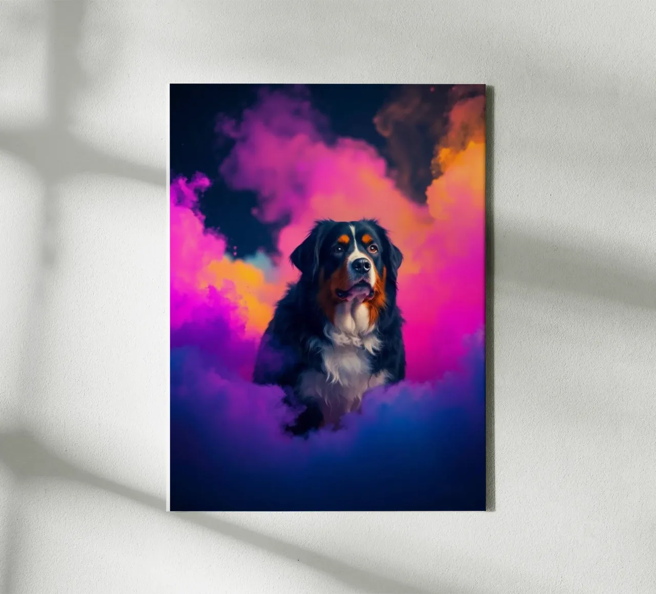 The colorful Bernese Mountain Dog #161 canvas with Floater frame by Yumis.Beargang.and.Me