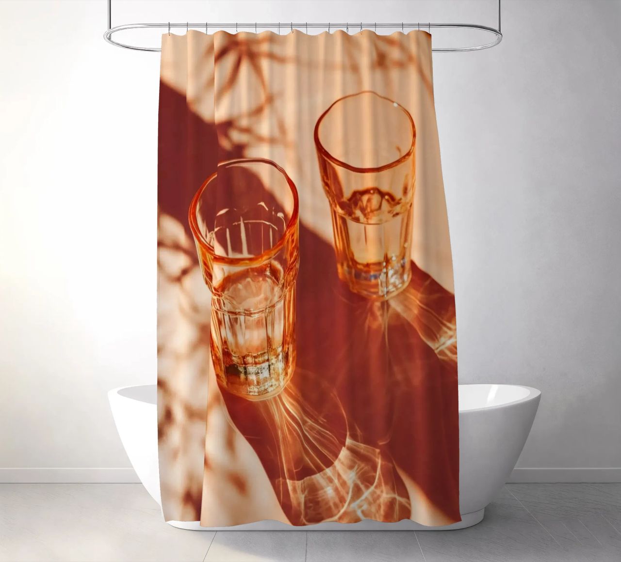 Twee glazen met schaduwen op tafel douchegordijn van Lisa Artifexia