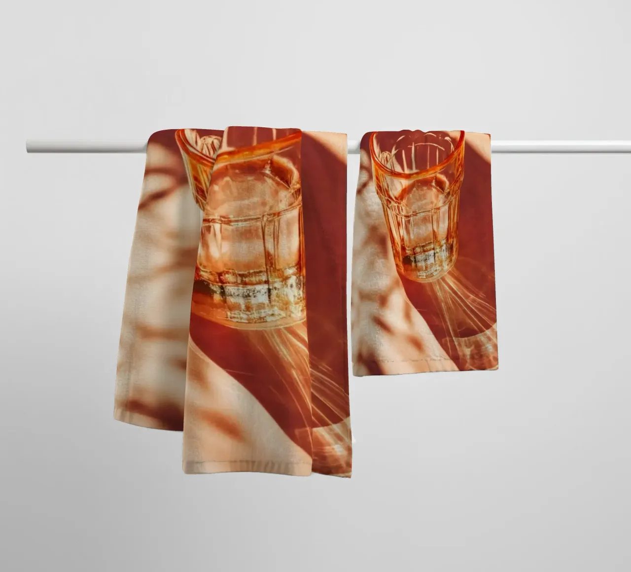 Two Glasses with Shadows on Table towel by Lisa Artifexia