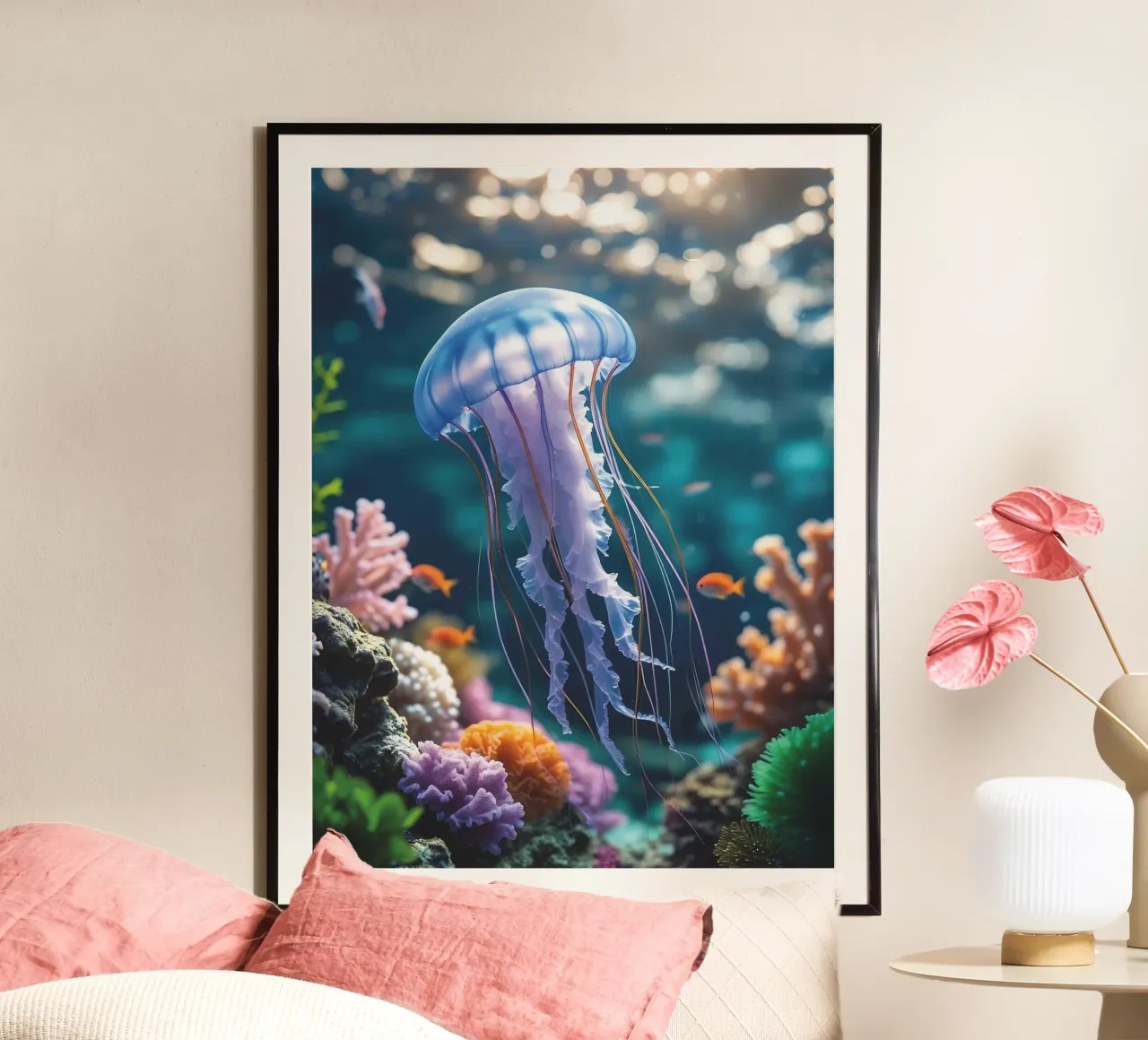 🪸🪼 Medusa Blu | Silenzio Fluttuante (1) poster con telaio in legno da Trinkets NL Design Studio