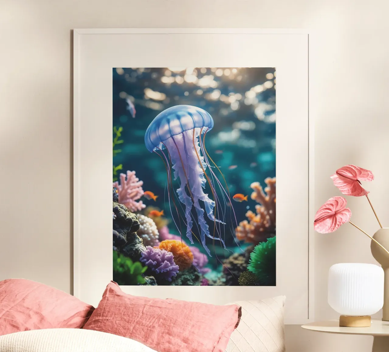 🪸🪼 Medusa Blu | Silenzio Fluttuante (1) poster con telaio in legno da Trinkets NL Design Studio