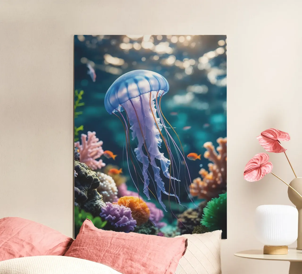 🪸🪼 Medusa Blu | Silenzio Fluttuante (1) poster con telaio in legno da Trinkets NL Design Studio