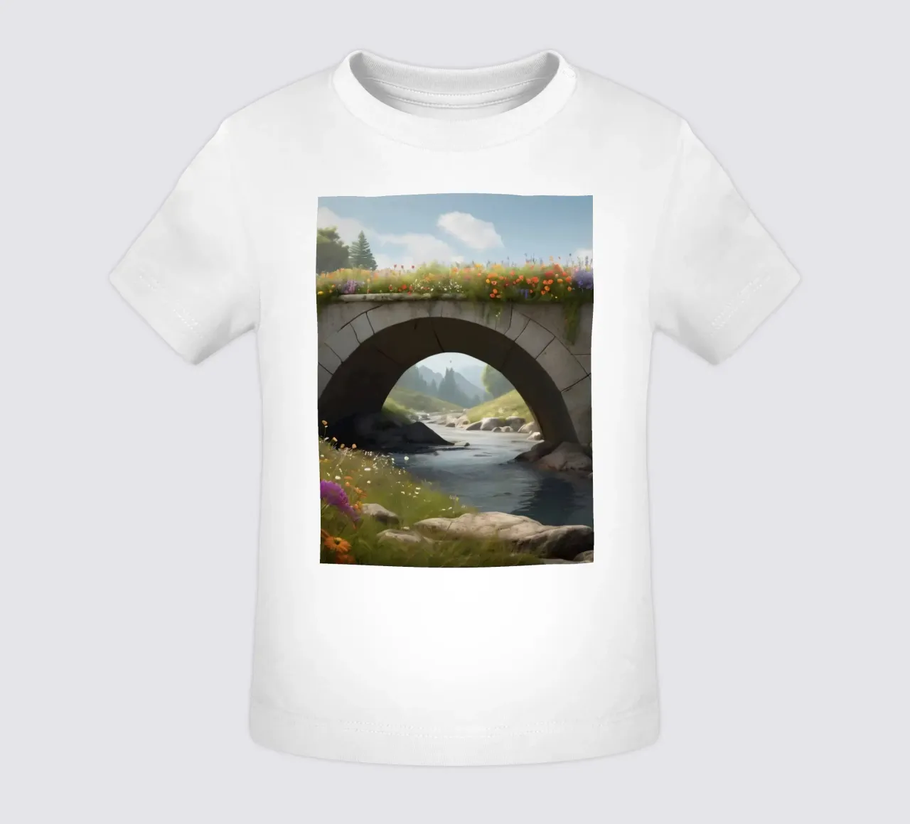 Un ponte tranquillo ornato di fiori selvatici attraversa maglietta neonato da DesignDoodle