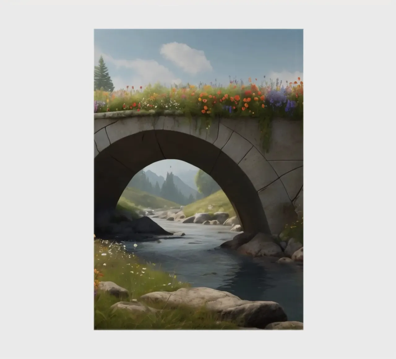 Un pont calme, orné de fleurs sauvages, enjambe carnet de notes de DesignDoodle