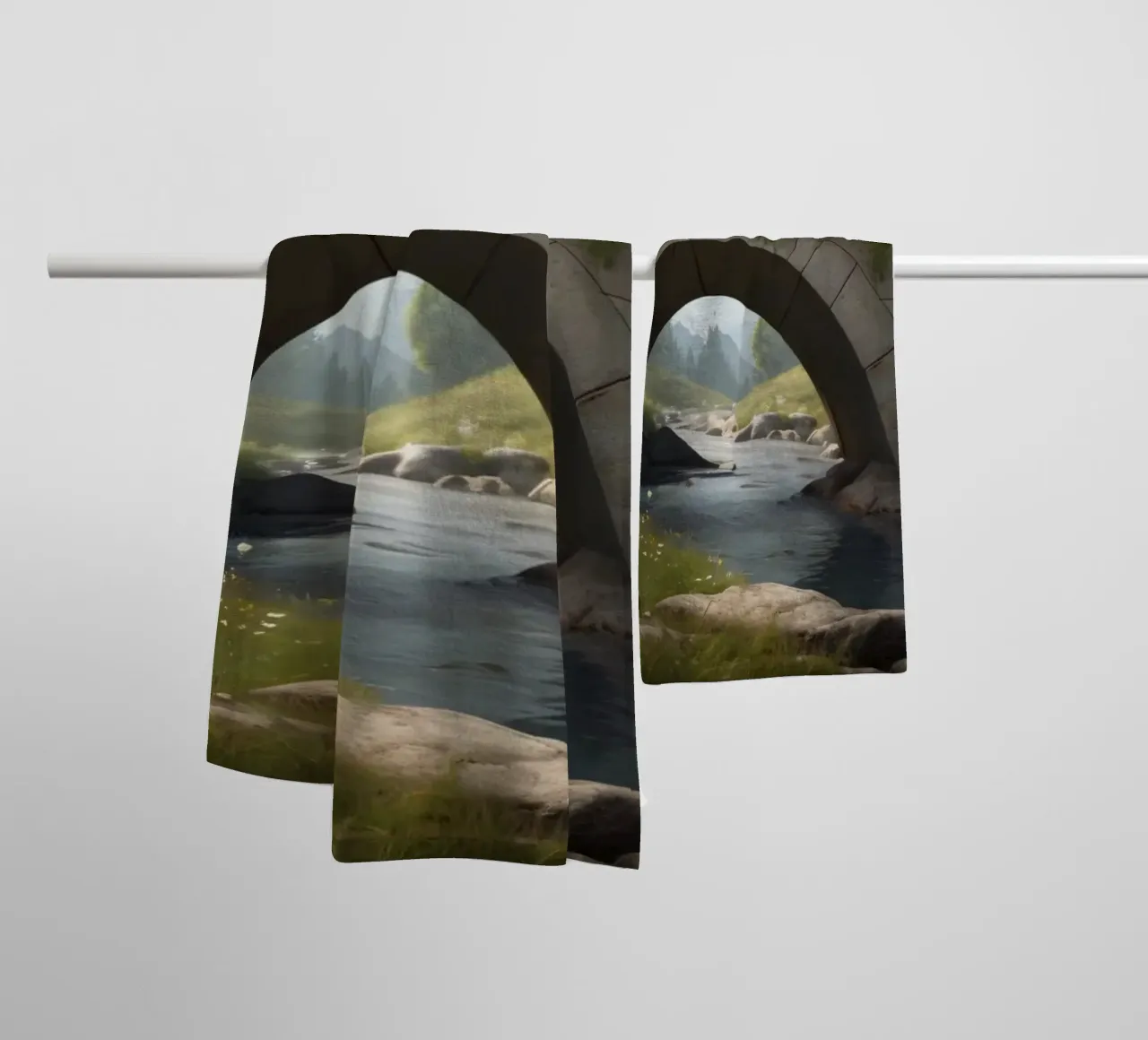 Un pont calme, orné de fleurs sauvages, enjambe serviette de bain de DesignDoodle