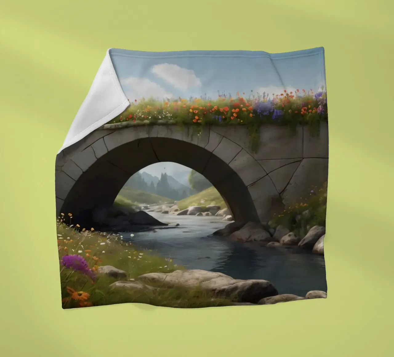 Un ponte tranquillo ornato di fiori selvatici attraversa coperta in pile da DesignDoodle