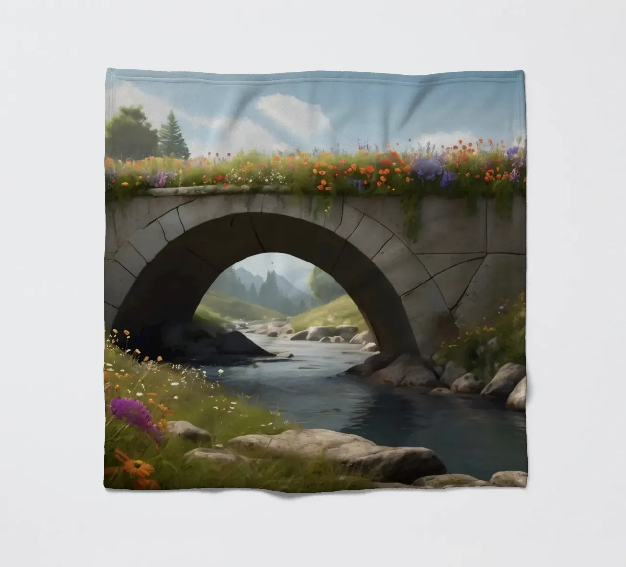 Un ponte tranquillo ornato di fiori selvatici attraversa coperta in pile da DesignDoodle