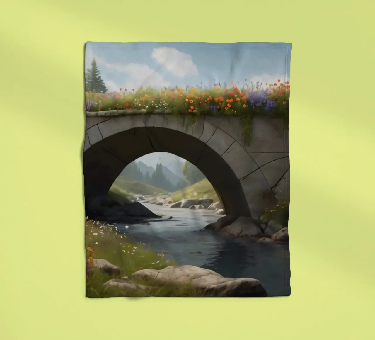 Un ponte tranquillo ornato di fiori selvatici attraversa coperta in pile da DesignDoodle