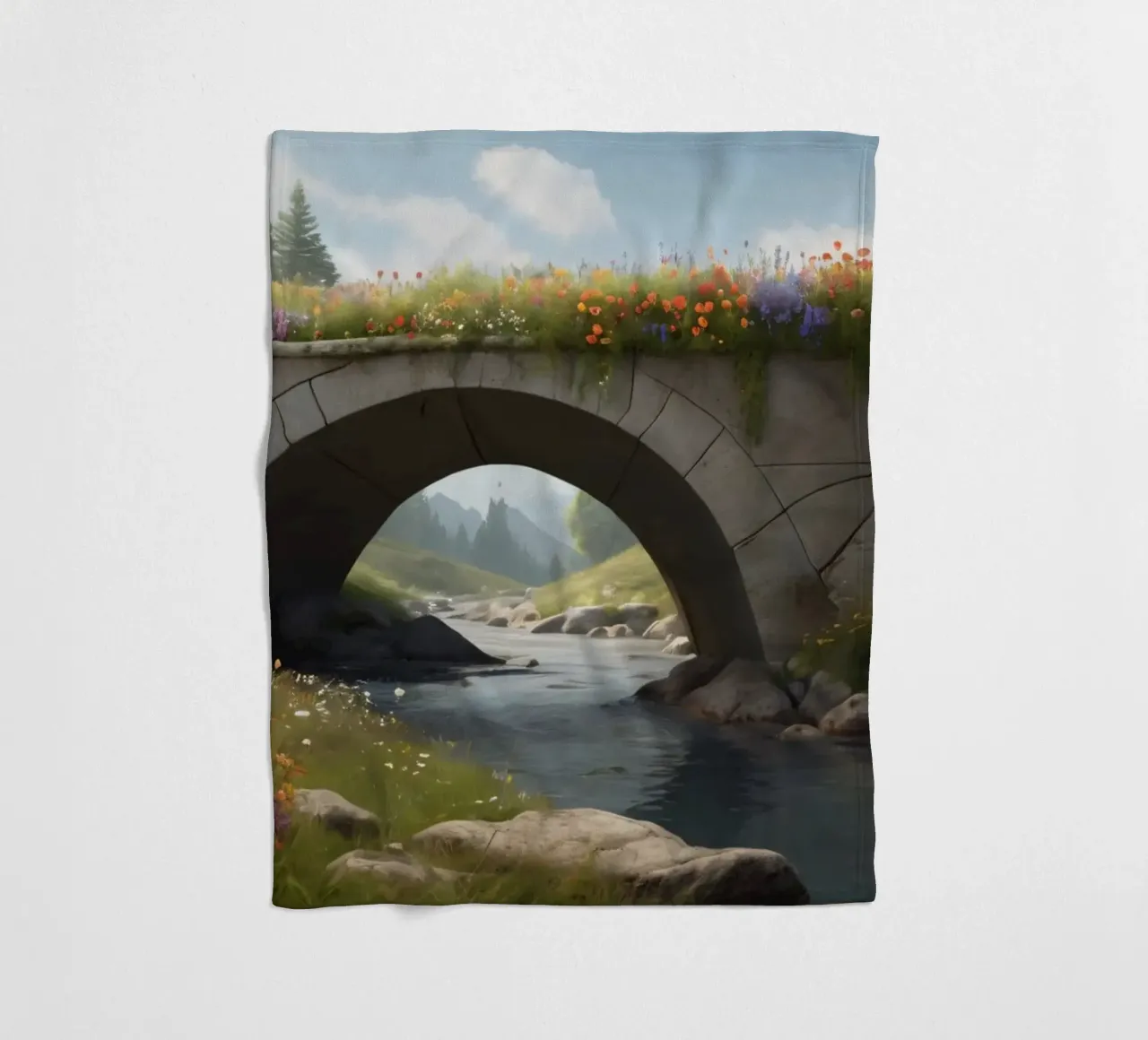 Un ponte tranquillo ornato di fiori selvatici attraversa coperta in pile da DesignDoodle