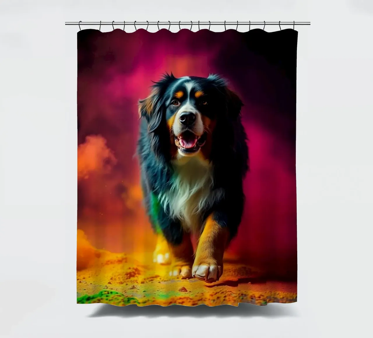 The colorful Bernese Mountain Dog #163 shower curtain by Yumis.Beargang.and.Me