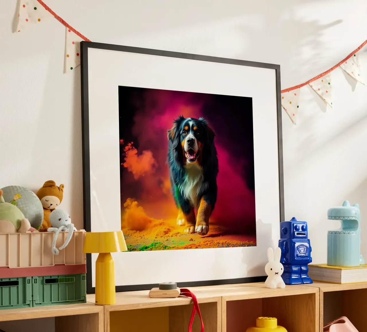 The colorful Bernese Mountain Dog #163 poster by Yumis.Beargang.and.Me