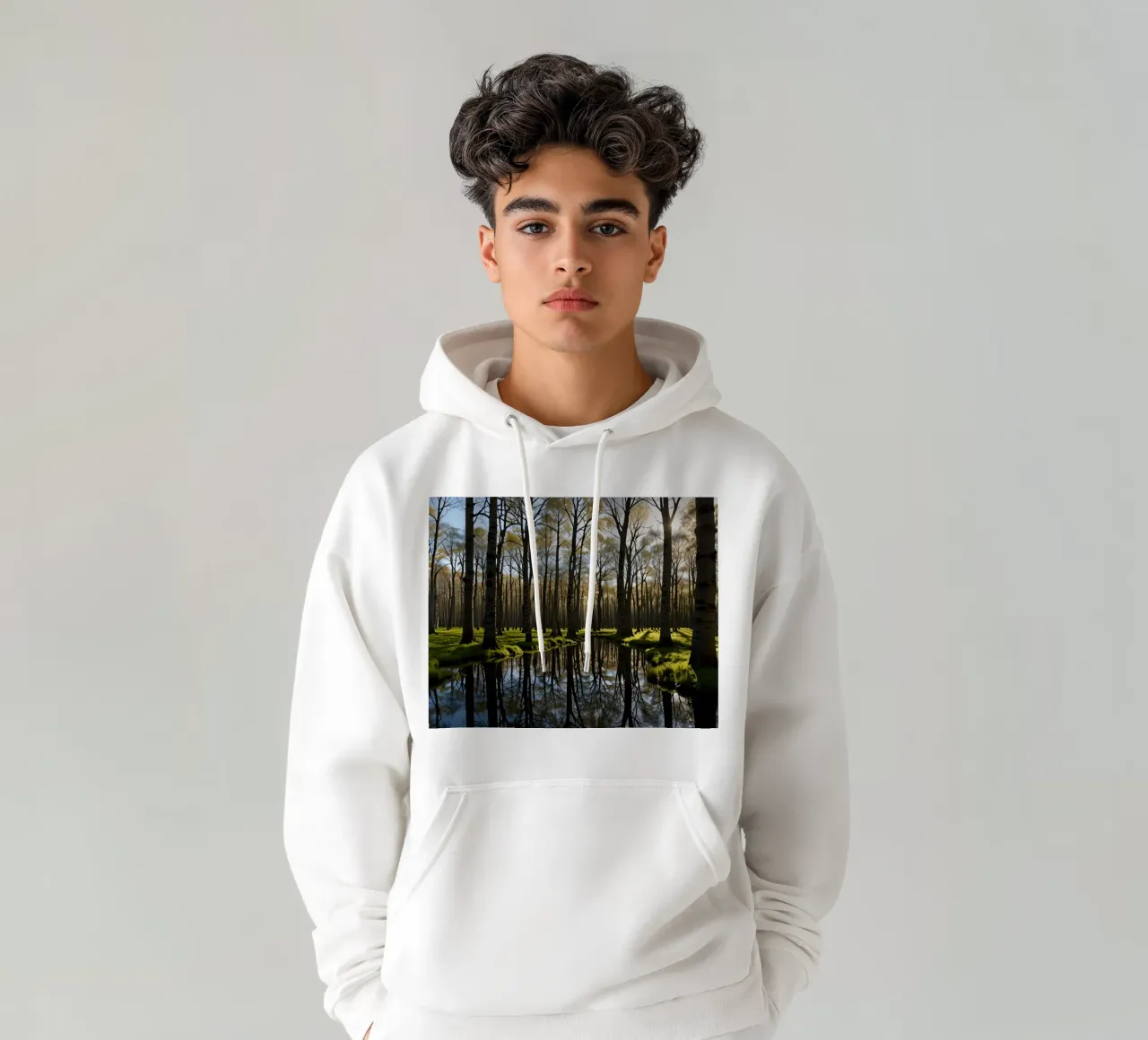 paesaggio forestale tranquillo con laghetto riflettente felpa con cappuccio da DesignDoodle