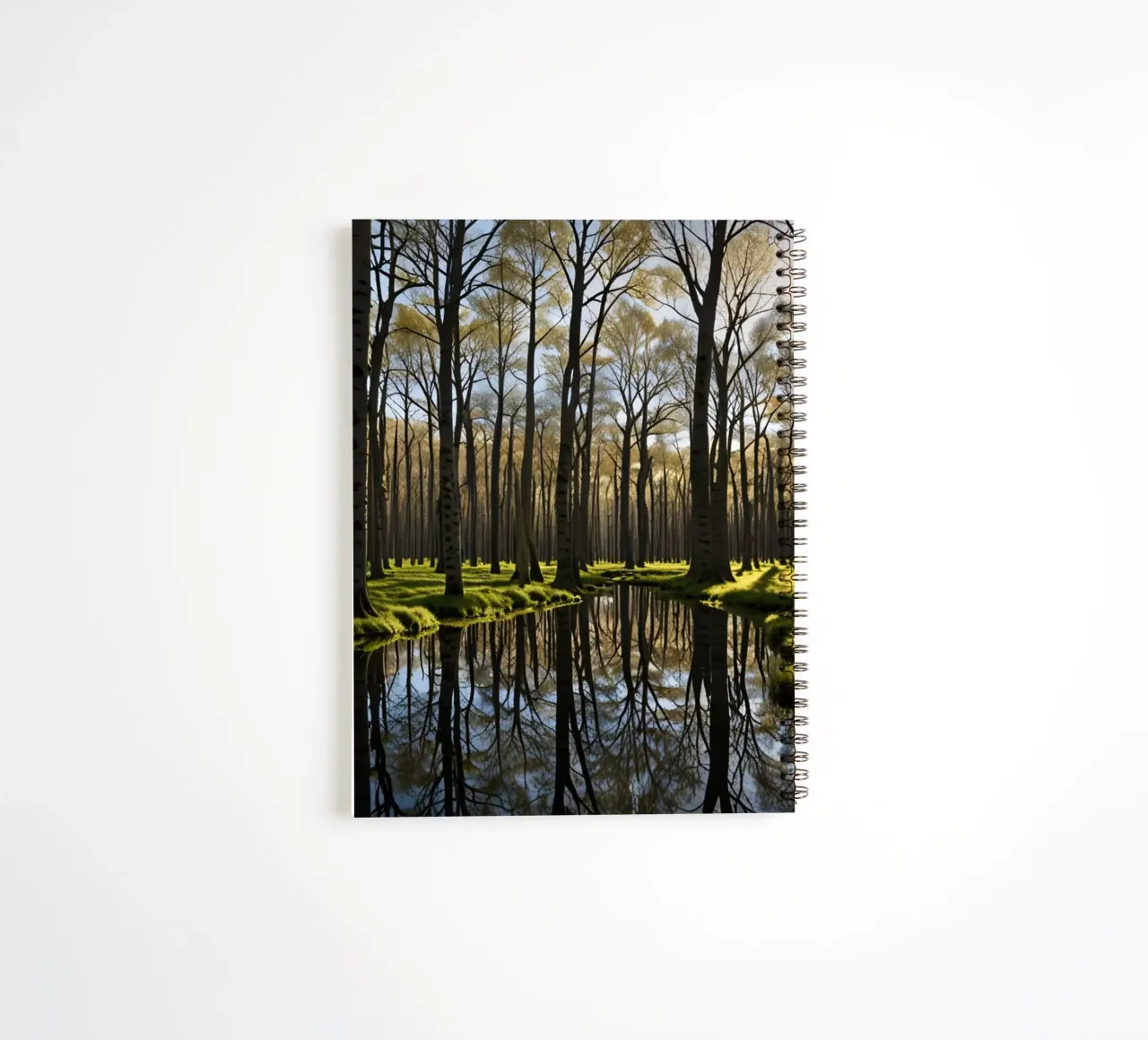 rustig boslandschap met reflecterende vijver notitieboek met spiraal van DesignDoodle