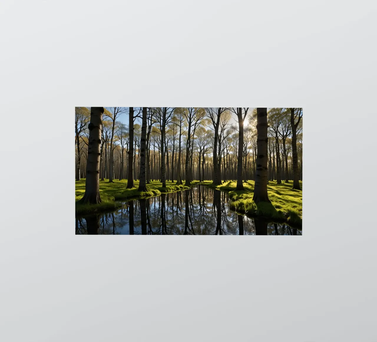 rustig boslandschap met reflecterende vijver sticker van DesignDoodle