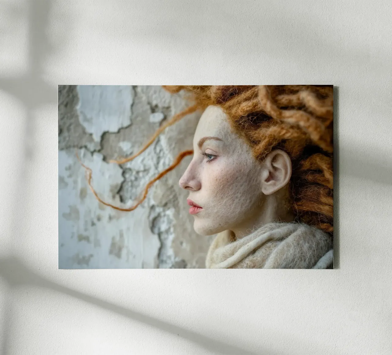 Wollen sculptuur met rood haar in profiel canvas met Baklijst van Lisa Artifexia