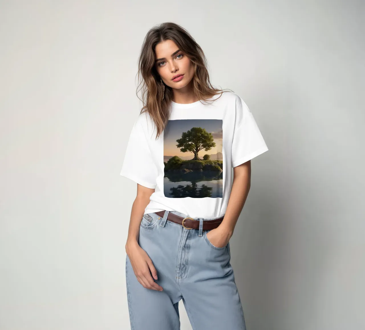 Una vista mattutina di un albero solitario in cima a una piccola isola t-shirt da DesignDoodle