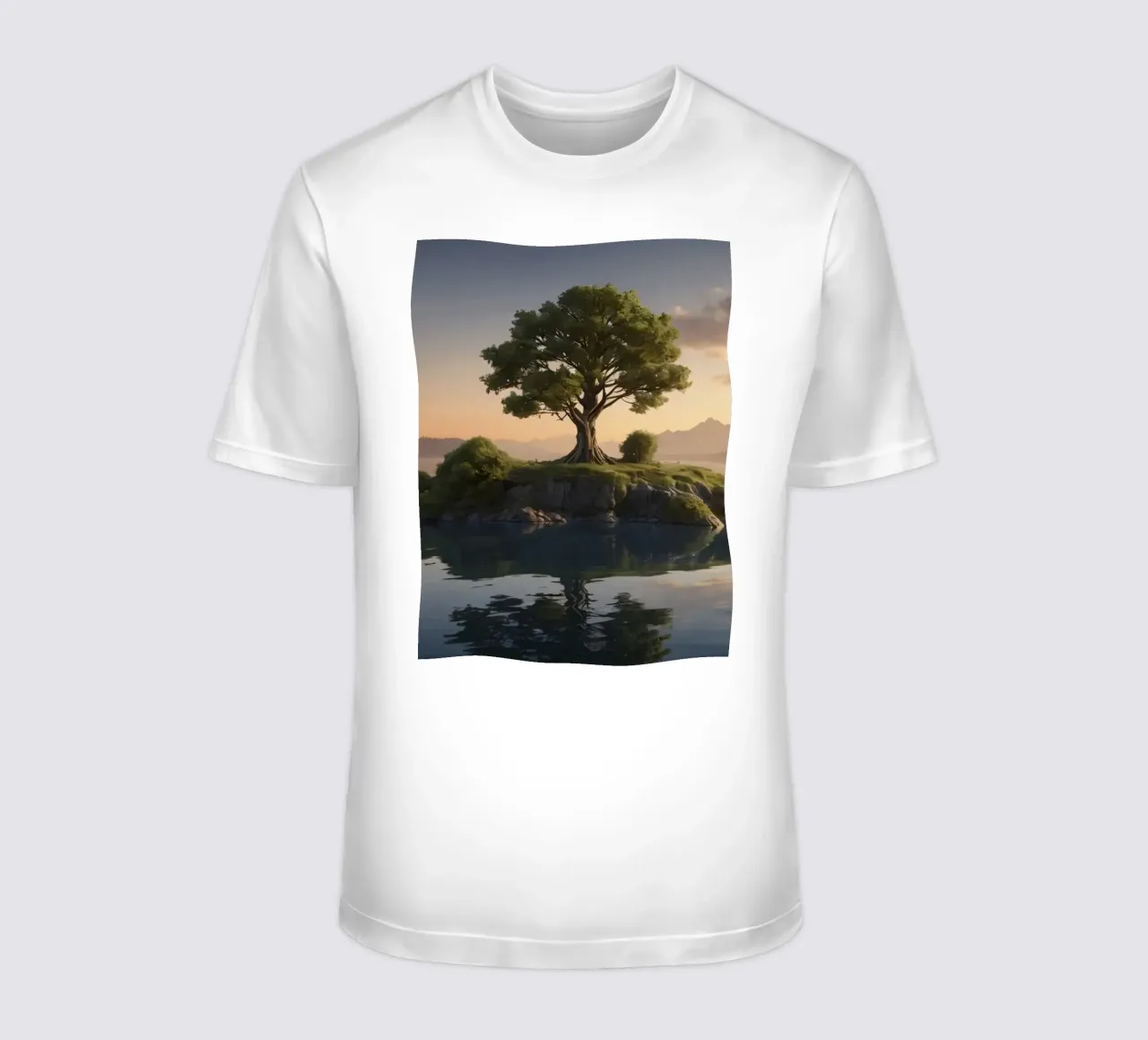Una vista mattutina di un albero solitario in cima a una piccola isola t-shirt da DesignDoodle
