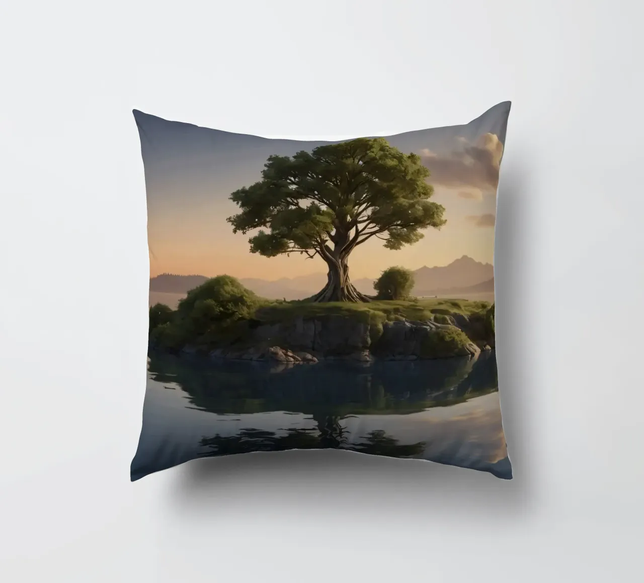 Una vista mattutina di un albero solitario in cima a una piccola isola cuscino da DesignDoodle