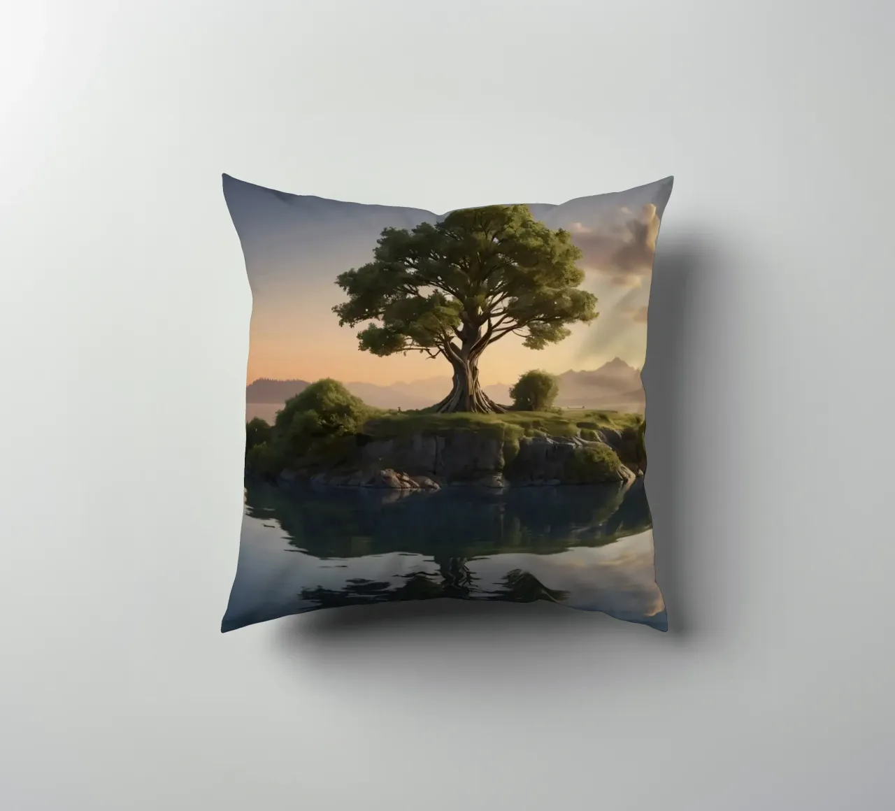 Una vista mattutina di un albero solitario in cima a una piccola isola cuscino da DesignDoodle
