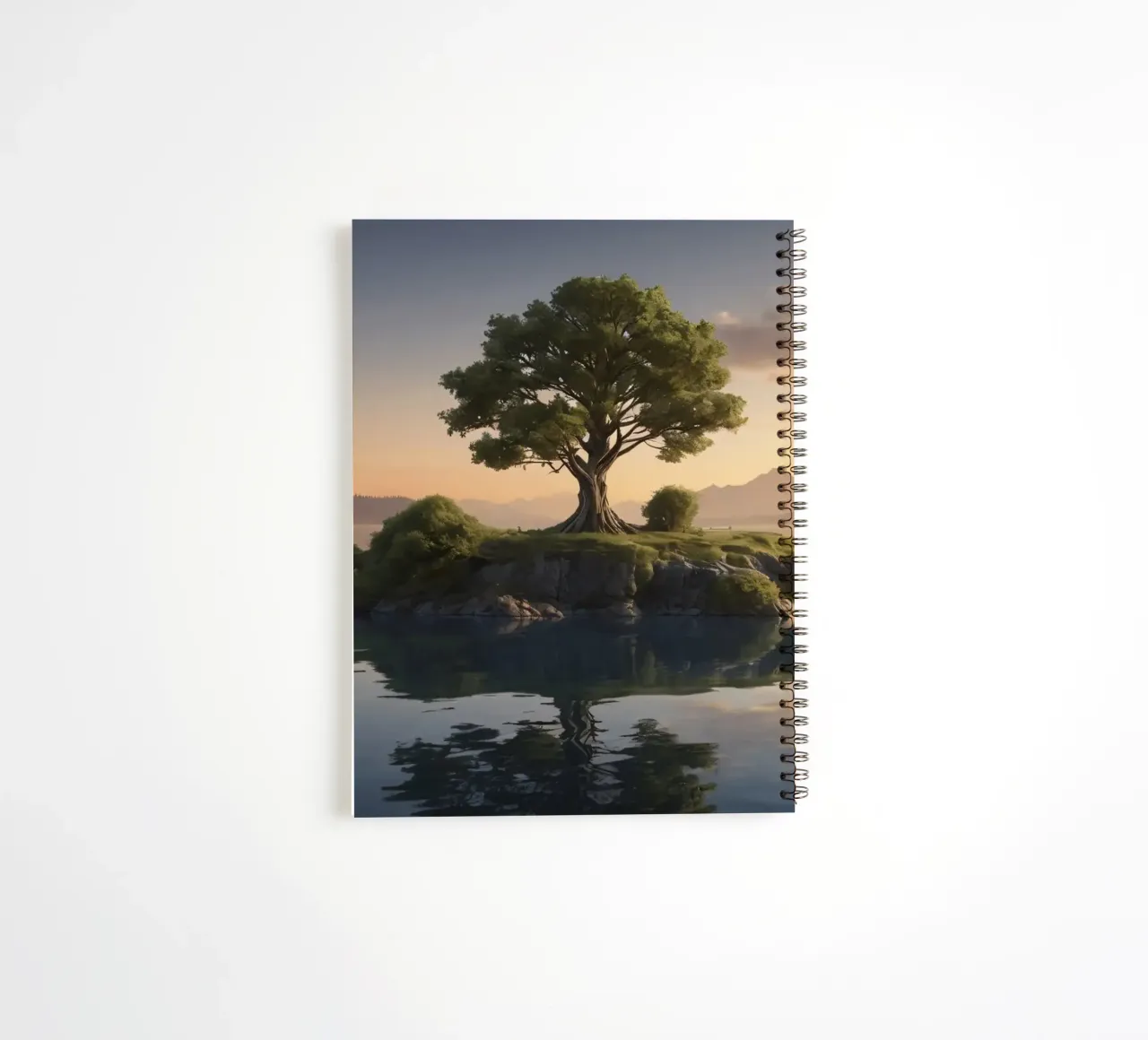 Vue matinale d'un arbre solitaire au sommet d'une petite île carnet à spirale de DesignDoodle
